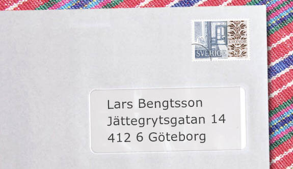 Brev med texten: Lars Bengtsson, Överåsgatan, 412 66 Göteborg