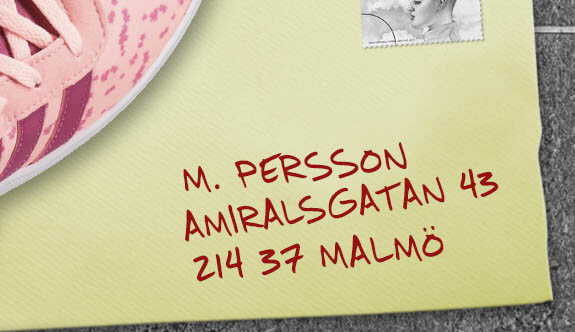 Brev med texten: M. Persson, Amiralsgatan 43, 214 37 Malmö