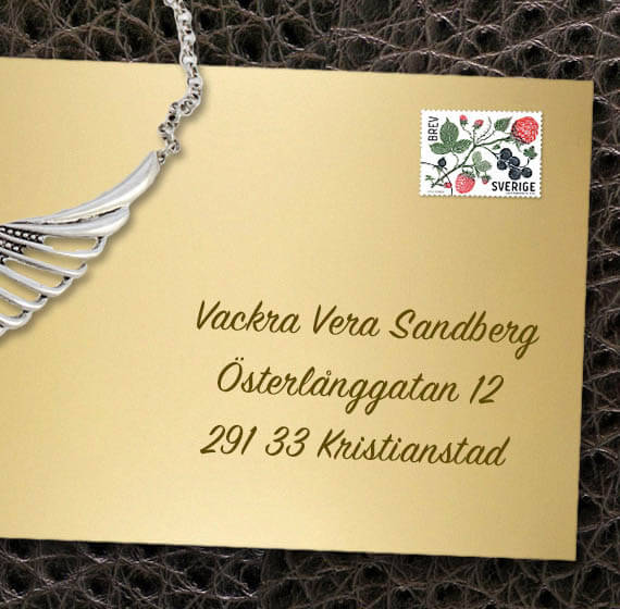 Brev med texten: Vackra Vera Sandberg, Österlångsgatan 12, 291 33 Kristianstad
