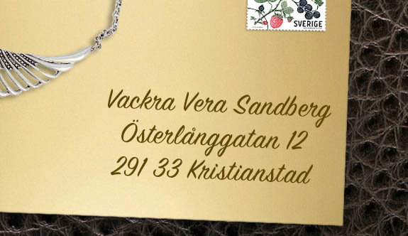 Brev med texten: Vackra Vera Sandberg, Österlångsgatan 12, 291 33 Kristianstad
