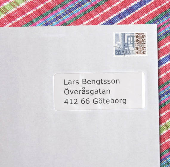 Brev med texten: Lars Bengtsson, Överåsgatan, 412 66 Göteborg