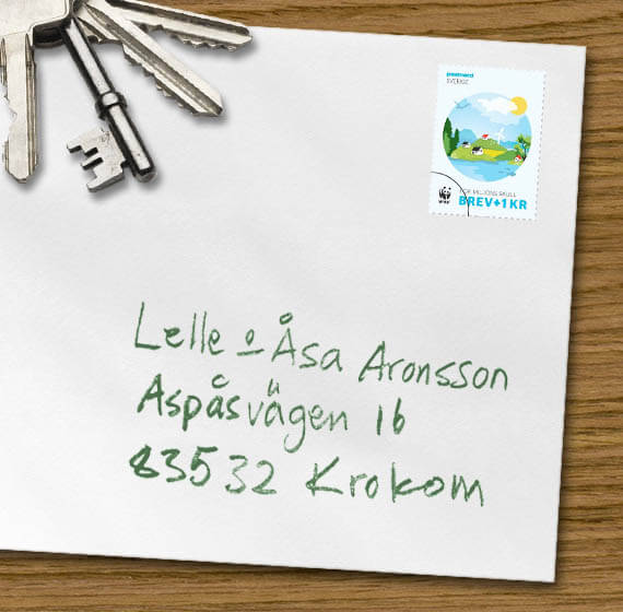 Brev med texten: Lelle o Åsa Aronsson, Aspåsvägen 16, 835 32 Krokom