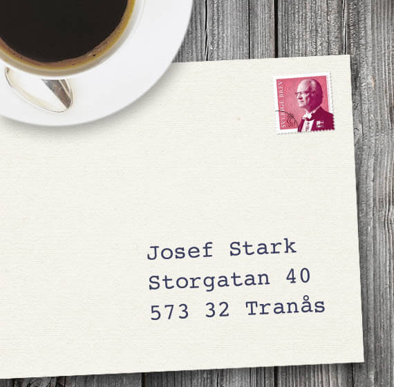 Brev med texten: Josef Stark, Storgatan 4, 573 32 Tranås