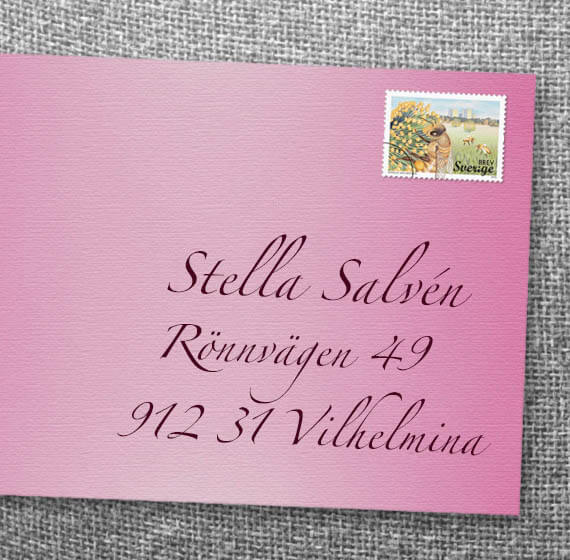 Brev med texten: Stella Salvén, Rönnvägen 49, 912 31 Vilhelmina
