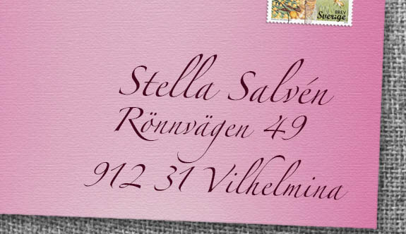 Brev med texten: Stella Salvén, Rönnvägen 49, 912 31 Vilhelmina