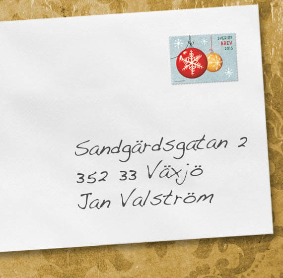 Brev med texten: Sandgärdsgatan 2, 352 33 Växjö, Jan Valström