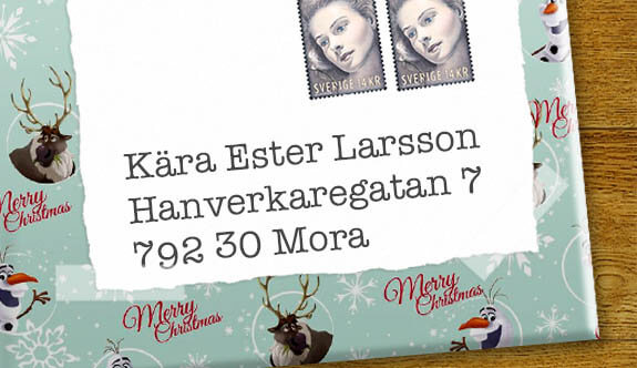 Brev med texten: Kära Ester Larsson, Hanverkaregatan 7, 792 30 Mora